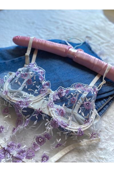 ARONA Λευκό Μωβ Floral Underwire Ruched Body Σετ πλυντηρίου