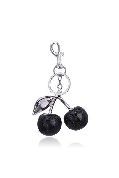 Choice سلسلة مفاتيح على شكل حقيبة كرز سوداء رائعة من الكرز الأحمر والفراولة و...