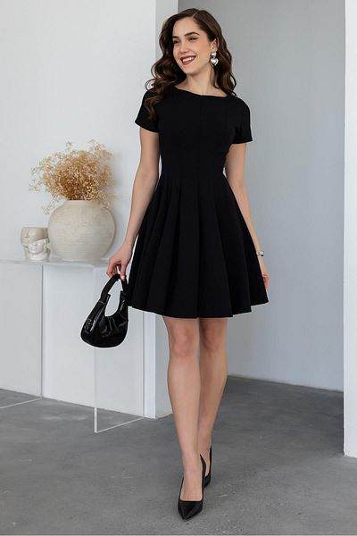 Masspera Short Sleeve Flounce Mini Flared Dress