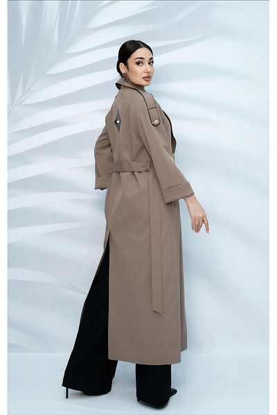 Eccim Fashion Shoulder Detailed Brooch Lined Long Women's Trench Coat