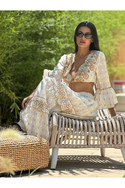 Miss Boheme Cream Special Design Crop Skirt Set
