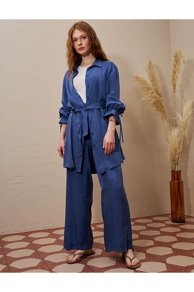 Kayra Belted Lyocell Double Suit Indigo