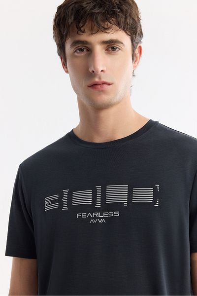 Avva Ανδρικό μπλουζάκι με στάμπα Anthracite Crew με απαλή αφή A51Y1138