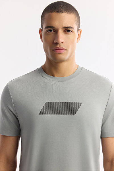 Avva Мъжка сива тениска с принт на велосипед на врата, от мек район, с редовна кройка A51Y1031