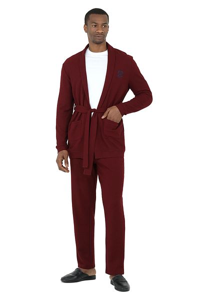 Damat Ds Damat Waffle 3-Piece Rob Pajama Set Claret Red