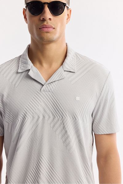 Avva Tricou jacquard cu dungi transversale cu guler Apaj gri pentru bărbați A51Y1145