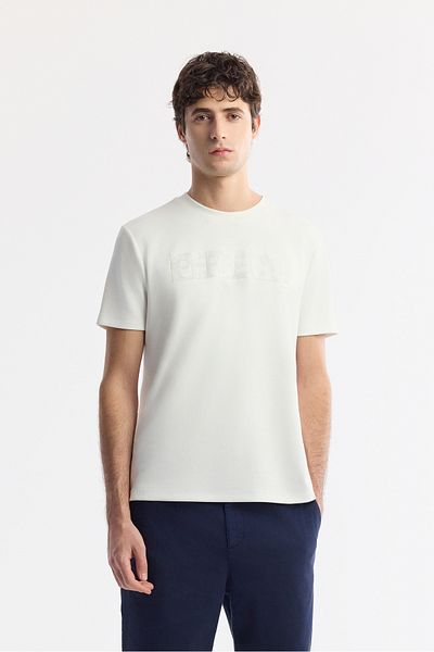 Avva Men's Ecru Crew Neck Printed Bi Stretch Interlock T-Shirt A51Y1044