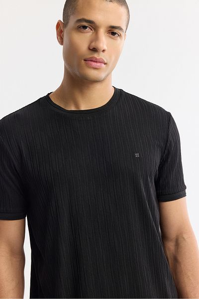 Avva Ανδρικό μπλουζάκι με μαύρη λαιμόκοψη Jacquard Rib Λεπτομερές T-Shirt A51Y1035