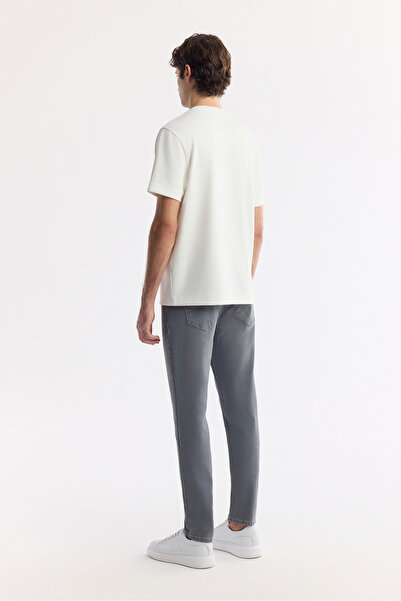 Avva Мъжка бяла тениска с принт на велосипед на врата, двупосочно разтеглива, с редовна кройка A51Y1132