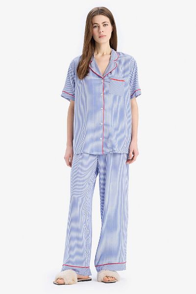 DeFacto Set pijamale cu mânecă scurtă din viscoză cu talie flexibilă - Fall in Love E7651AX25SP