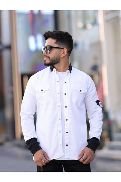 YXC Trend Maker Men's Slim Fit Slim Fit Long Sleeve Lapel Black Double Pocket Shirt