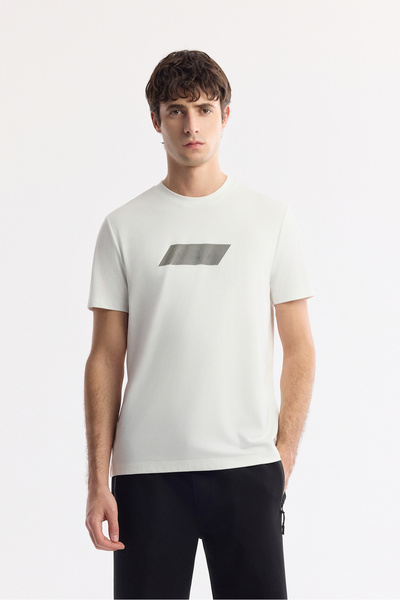 Avva Men's White Crew Neck Printed Rayon Soft Touch Regular Fit T-Shirt A51Y1031