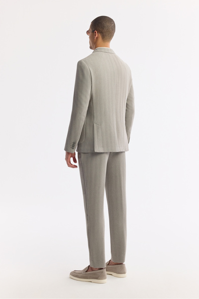 Avva Erkek Gri Mono Yaka Torba Cepli Çift Yırtmaç Astarsız Gofre Detaylı Bi Stretch Ceket A51Y4011