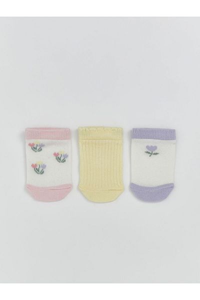 LC Waikiki Lcw Baby Ecru Floral Baby Girl Booties Socks 3 Pcs