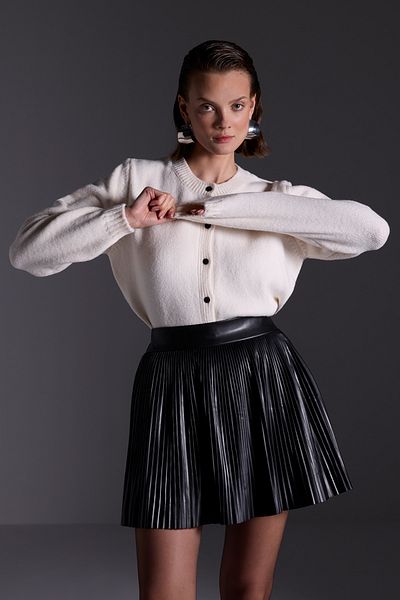 Açelya Okcu Γυναικεία πλεκτή ζακέτα Premium Crew Neck Wool Blend