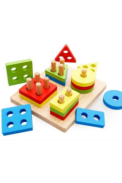 Micostore Sortator Forme Geometrice Din Lemn, Cu 4 Coloane