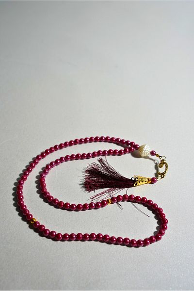 Rell Home 99 Prayer Rosary with 10 Red Tasseled Plastic Pearls