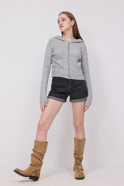 Addax Hooded Zippered Knitwear Cardigan H3454