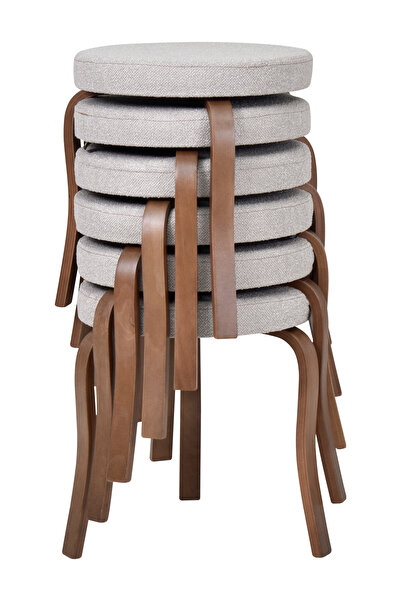 VİLİNZE Ege Teddy Kumaş Kestane Ahşap Ayak Istiflenebilir Mutfak-balkon Tabur...