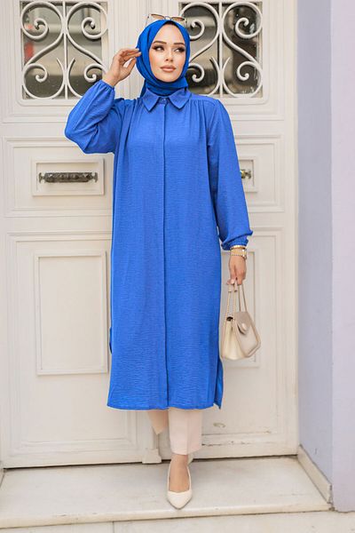 Neva Style Tunica Hijab - Albastru Indigo cu nasturi 41401IM
