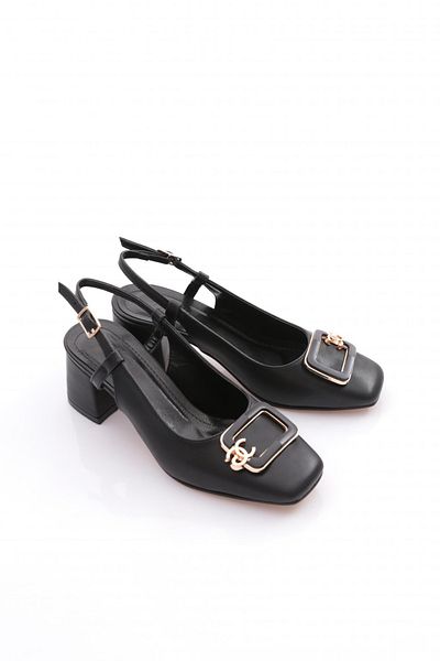 DGN Women's Open Back Heeled Shoes Black 352273539