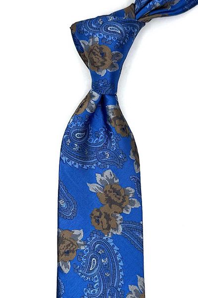 Kravatkolik Classic Tie with Blue Flower Pattern Handkerchief Kk13143