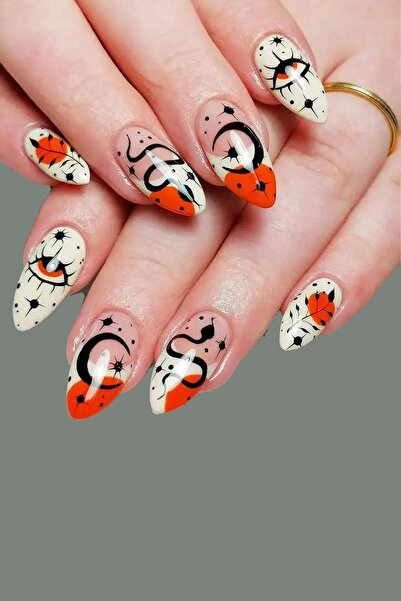 Flash Tattoos® Yılan ve Göz Desenli Siyah Tırnak Sticker Nail Art Süsü