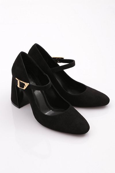 DGN Pantofi cu toc cu curea de damă din piele intoarsa neagra 91893236