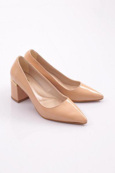 DGN Pointed Toe Thick Heel Women's Shoes - Skin Wrinkled Patent Leather 44112534