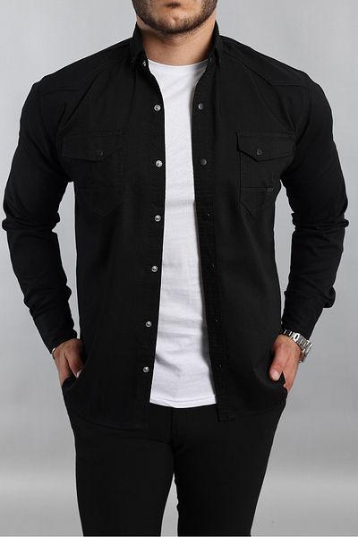 YXC Trend Maker Cămașă neagră pentru bărbați, slim fit, din bumbac