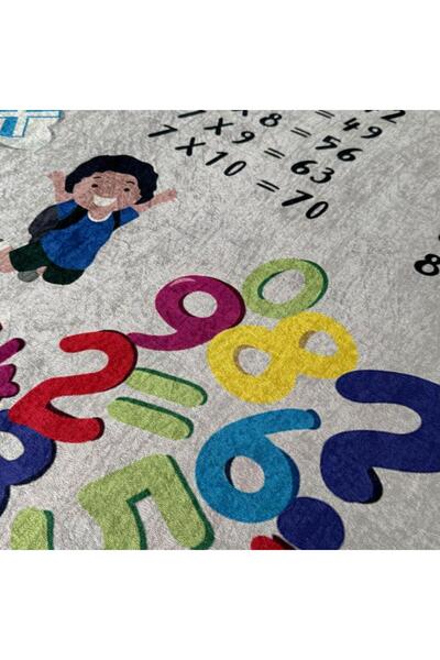 Carpettex Çocuk Bebek Halısı Çarpım Tablosu eğitici oyun Halısı Gri Halı Yıkanabilir Kaymaz Taban