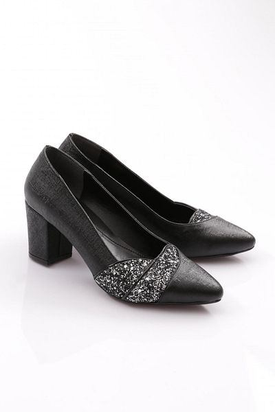 DGN Dg Women's Stone Thick Heeled Shoes Black Nova 217522328