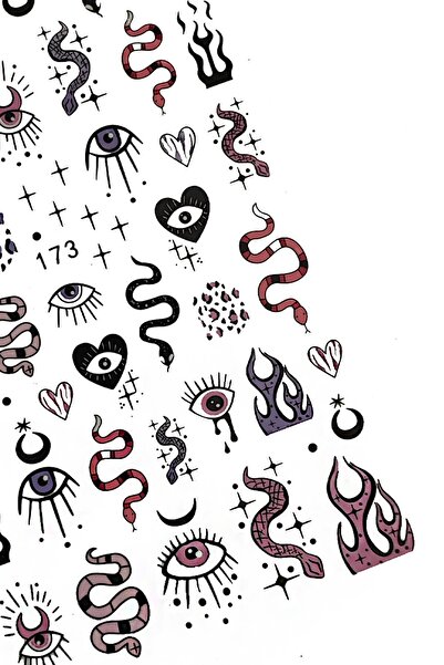 Flash Tattoos® Yılan ve Göz Desenli Siyah Tırnak Sticker Nail Art Süsü