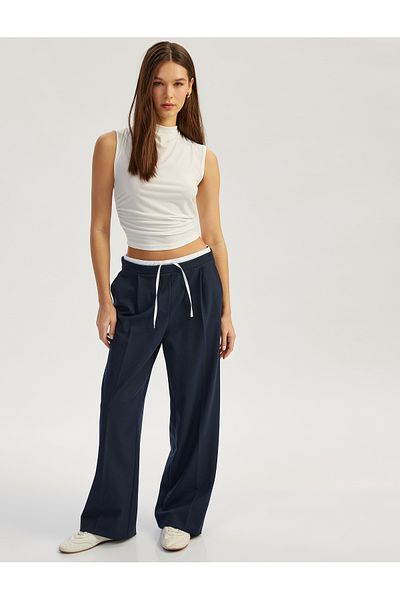 Koton Draped Stand Collar Sleeveless Crop Slim Fit Top