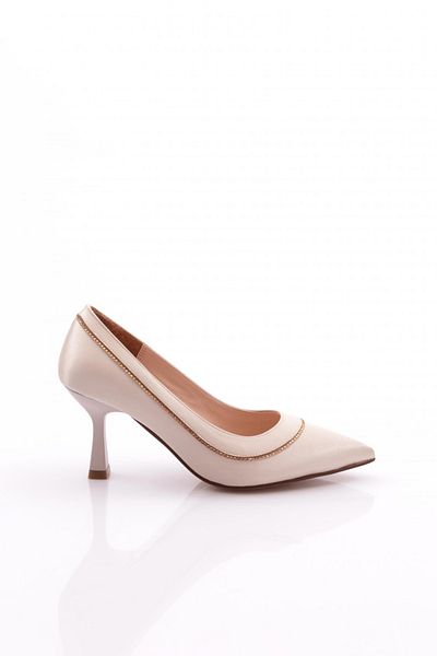 DGN Pantofi cu toc de damă din satin bej - 412621