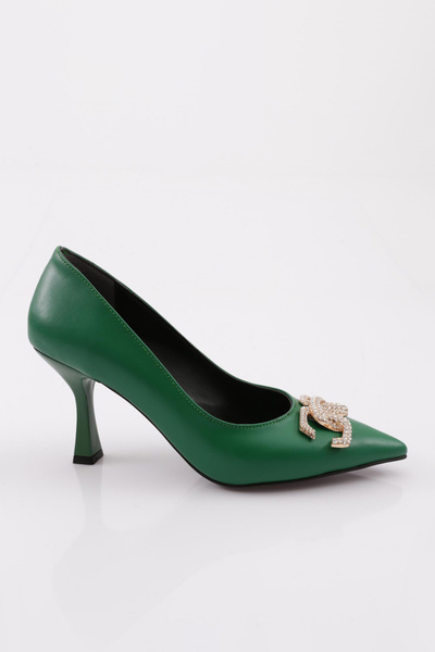 DGN 1374 Women's Flat and Reverse C Letter Buckle Silver Stone Pointed Toe He...