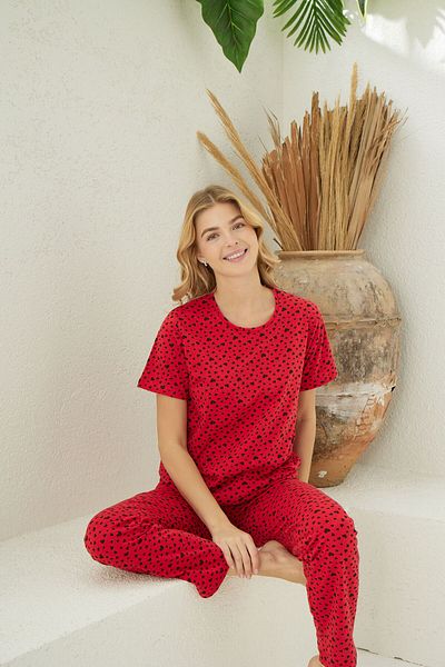 pijamacity Women's Short Sleeve Cotton Pajamas Set