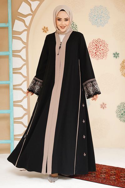 Neva Style Black Hijab Zippered Abaya 41568S