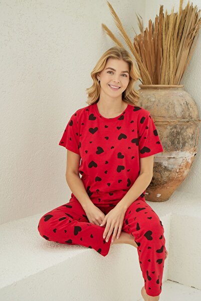 pijamacity Kadın Kısa Kollu Pamuklu Pijama Takımı