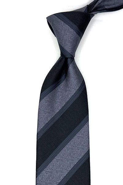Kravatkolik Gray - Black Stripe Pattern Classic Tie with Handkerchief Kk13149