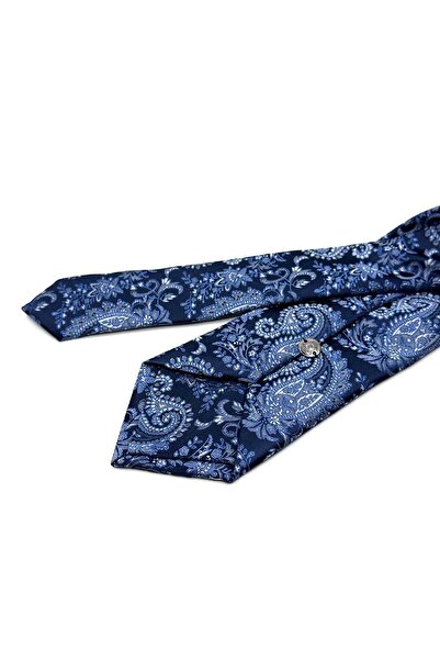 Kravatkolik Lacivert Şal Desen Mendilli Klasik Kravat KK13129