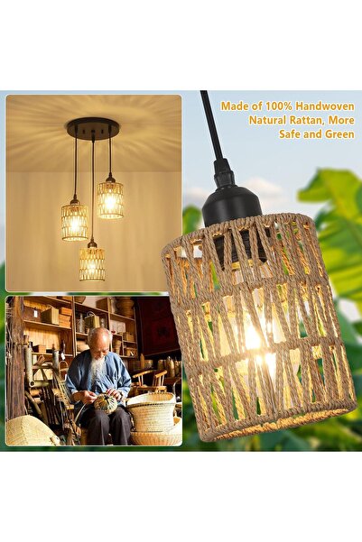 sharpdo LED Imitation Hemp Rope Woven Chandelier 3-Head Ceiling Lamp, Suitable For B&B/Restaurant/Hotel