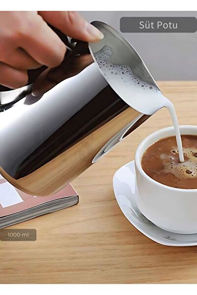 Jet's Home Süt Potu Paslanmaz Süt Köpürtme Sürahisi Çelik Pitcher 1000 ml