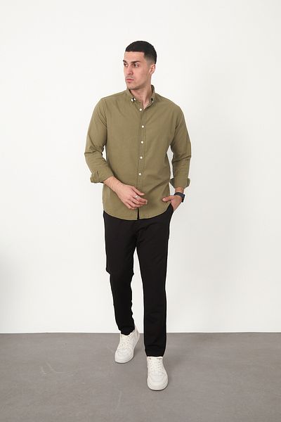JR Boutique Ανδρικό βαμβακερό μακρυμάνικο πουκάμισο χωρίς τσέπη - πράσινο