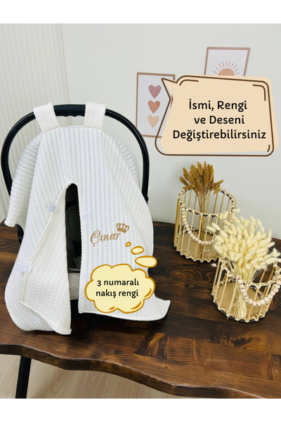 KARSU TASARIM İsimli Puset Örtüsü Nakış İşlemeli %100 Pamuk Örgü Pike Kumaş