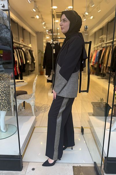 Unıquemode UW 254017   PANTALONI UNICI CU CUREA ȘI DECORATI CU PAILLEȚE