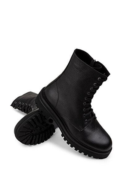 Deery Hakiki Deri Siyah Kadın Postal Bot