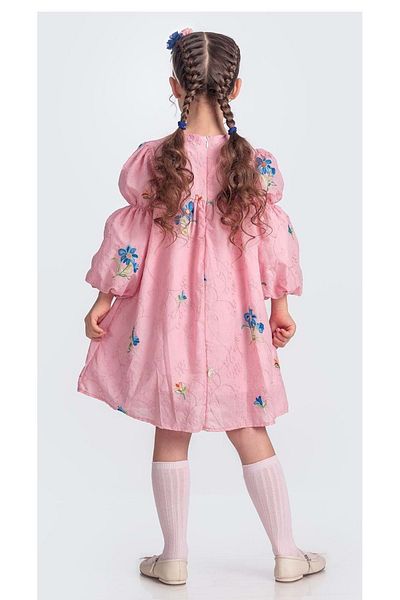 Mnk Baby&Kids Mediterranean Floral Embroidery - Girls Muslin Dress M00706 Pink