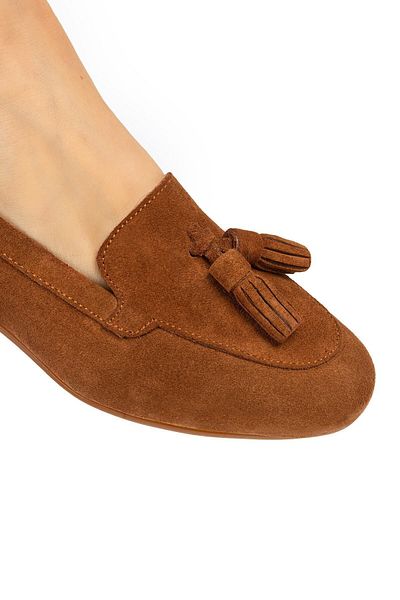 Deery Genuine Suede Tan Color Women's Ballerinas