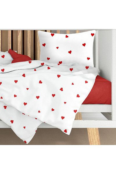 Lief Home Red Heart Baby Duvet Cover Set Made of Luxury Ranforce Fabric |   100X150